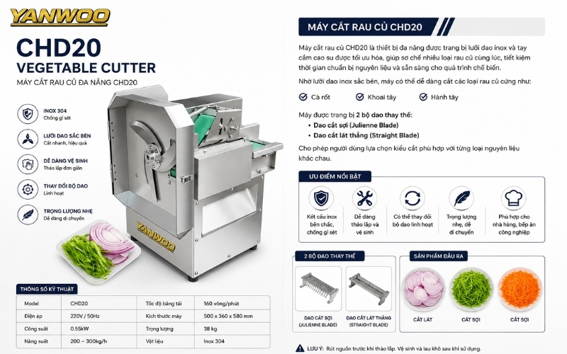 Máy thái rau củ đa năng inox 304 Yanwoo CHD-20 